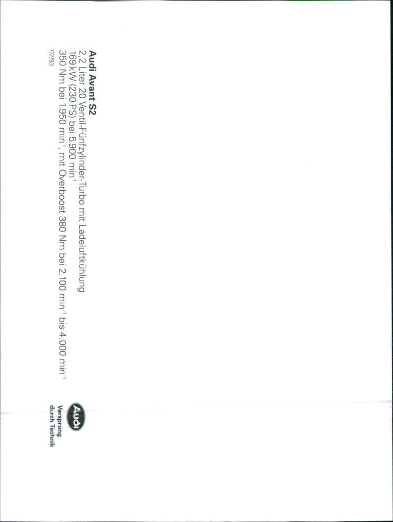 CD
di Avant S2 Liter 20 Ventil - Funfzylinder - Turbo mit Ladeluftkuhlung kW ( 2 - Vintage Photograph