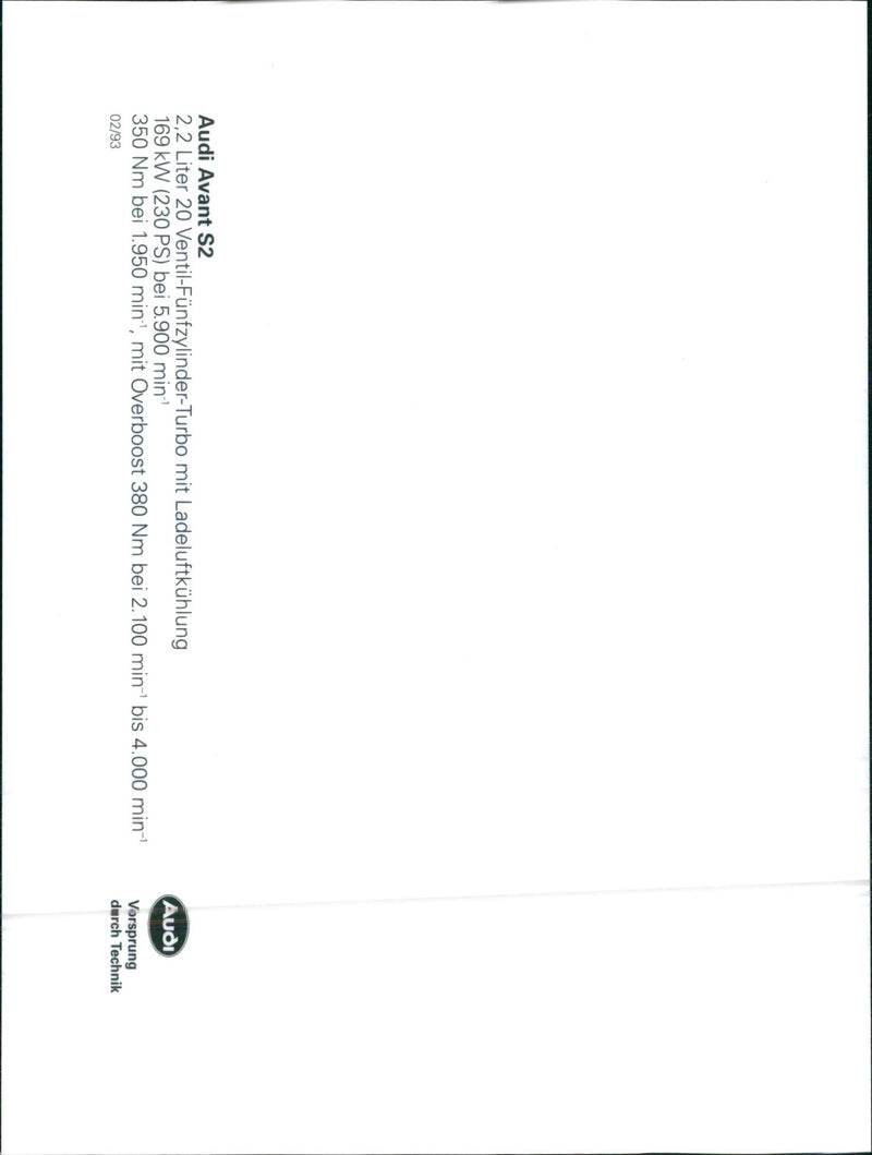 di Avant S2 Liter 20 Ventil - Funfzylinder - Turbo mit Ladeluftkuhlung kW ( 230 - Vintage Photograph