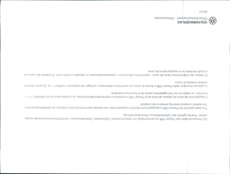 1991 DREHZAHLMESSER UND MULTIFUNKTIONSANZEIGE LEDERLENKRAD ZUR SERIENAUSSTATTUNG - Vintage Photograph