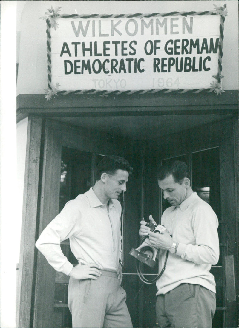 LYMPIA AGREEMENT ATHLETES GERMAM DEMOCRATIC REPUBLIC TOKYO - Vintage Photograph