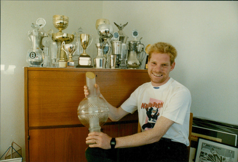 Jan Boklöv at the trophy shelf - Vintage Photograph