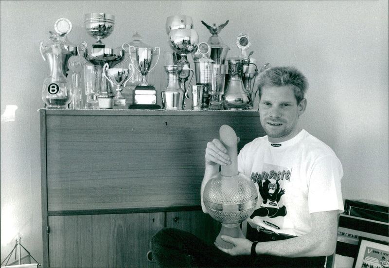 Jan Boklöv at the trophy shelf - Vintage Photograph