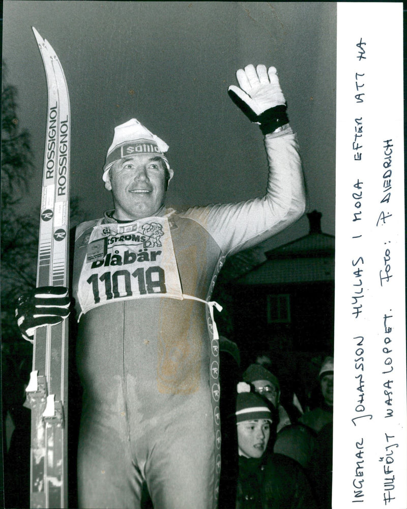 Ingemar Johansson paid tribute in Mora after completing the Vasaloppet - Vintage Photograph