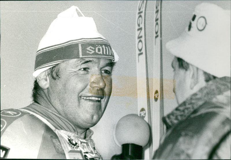 Ingemar Johansson is interviewed after completing the Vasaloppet 1983 - Vintage Photograph