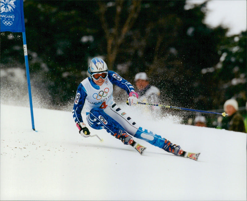 Deborah Compagnoni, Italy, gold ladies' giant slalom Winter Olympics in Nagano - Vintage Photograph