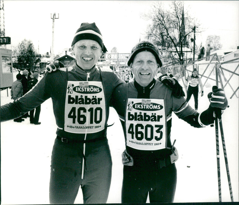 The priests Knut Engebu and Jens Ivar Aasen from Norway ride the Vasaloppet 1988 - Vintage Photograph