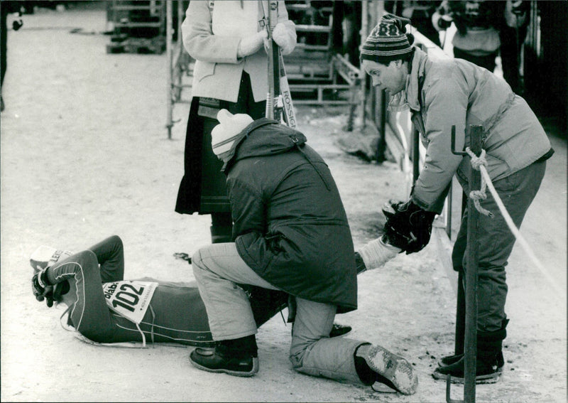 Vasaloppet 1986. A skier is taken care of - Vintage Photograph