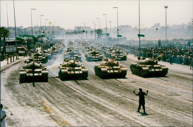 Military parade in Tripoli on the occasion of the 25th anniversary of the Libyan revolution - Vintage Photograph