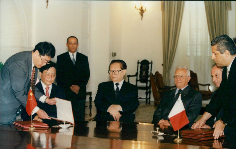 Jiang Zemin and Eddie Fenech Adami - Vintage Photograph