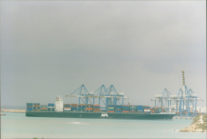 Container ship runs aground off Marsaxlokk - Vintage Photograph