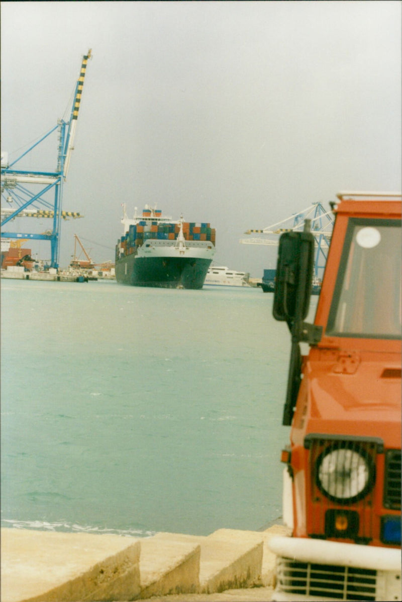 Container ship runs aground off Marsaxlokk - Vintage Photograph