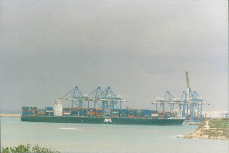 Container ship runs aground off Marsaxlokk - Vintage Photograph