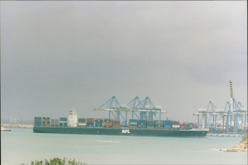 Container ship runs aground off Marsaxlokk - Vintage Photograph