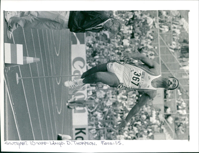 Daley Thompson jumps length - Vintage Photograph