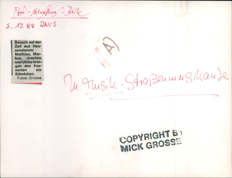 1988 NAGLATS MUSICIANS ALAN STRAEN ZAL ANIS VISIT ZEIL HEUSENSTA MICK - Vintage Photograph