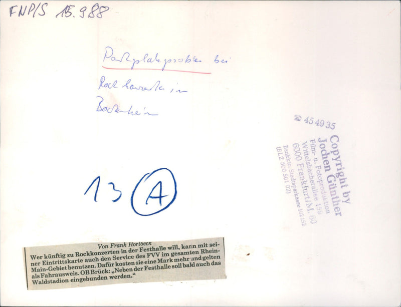 PARKING FALSE PARKER TICKET FVVS SERVICE FILM - Vintage Photograph