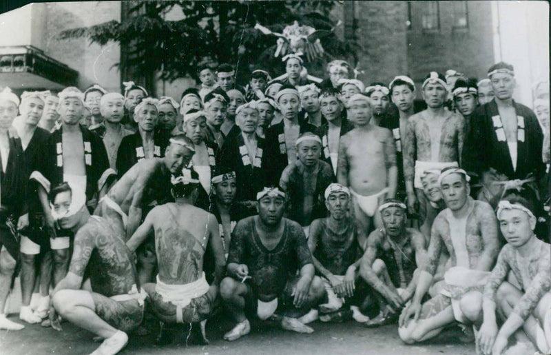 The Nippon-Kokusui-Kai Gang Showing Their Tattoos - Vintage Photograph