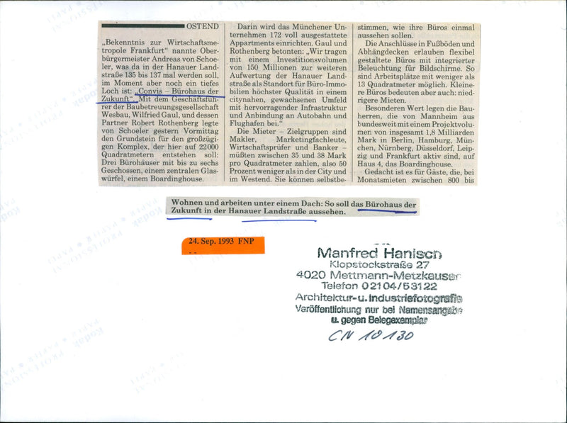 Model of an office building on Hanauer Landstrasse - Vintage Photograph