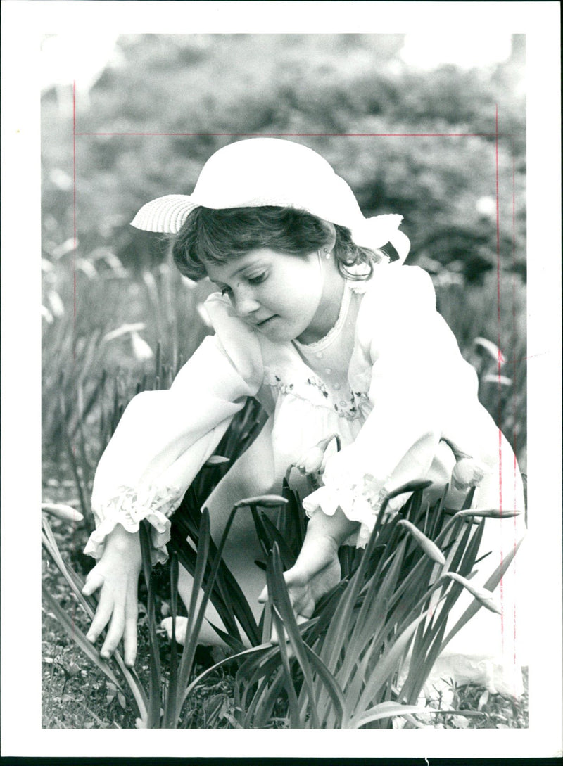 Girls in the Easter egg hunt in the palm garden - Vintage Photograph