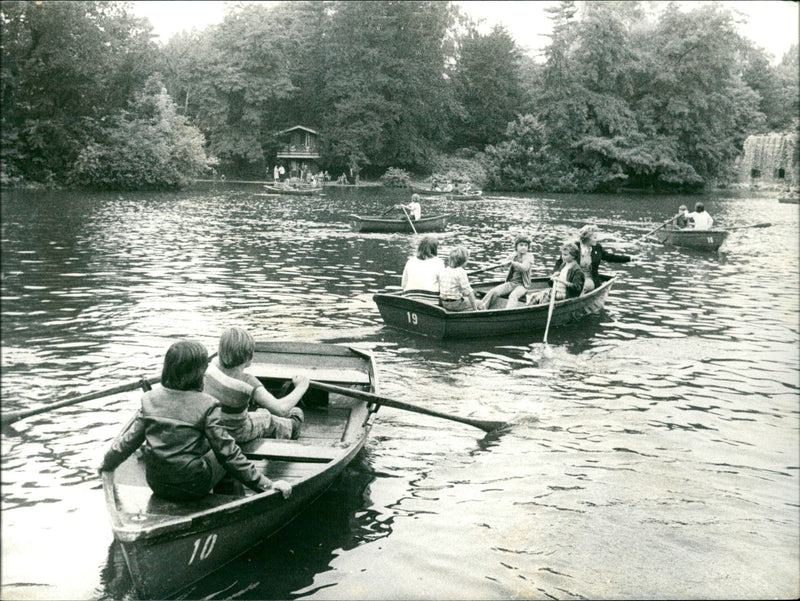 Rowing boats in the palm garden - Vintage Photograph