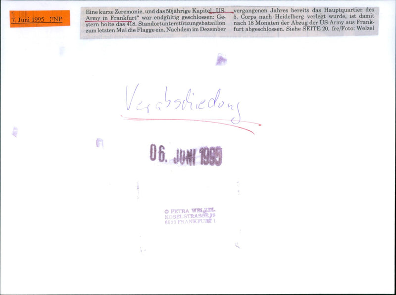 End of the 50-year stationing of the US Army in Frankfurt - Vintage Photograph