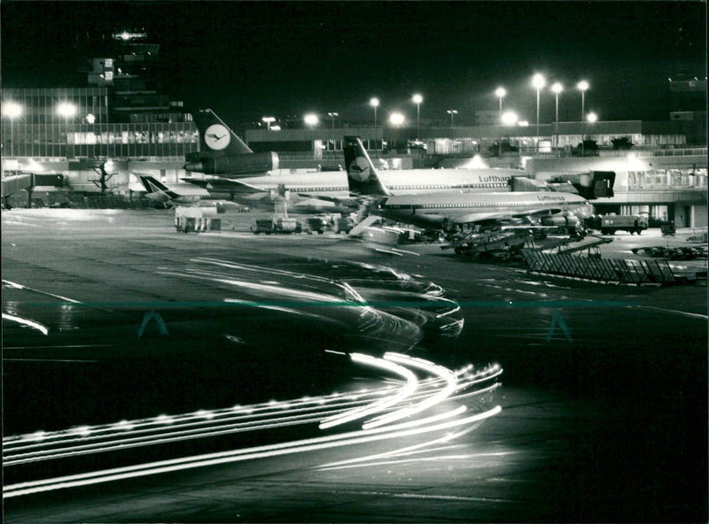 Parked aircraft at Frankfurt Airport - Vintage Photograph