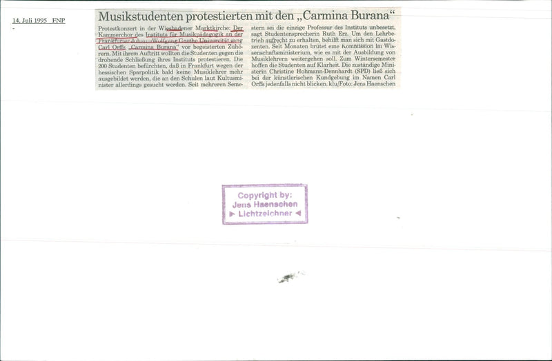 STUDENTS PROTESTED CARMINA BURANA PROTEST CONCERT WIESBADEN - Vintage Photograph