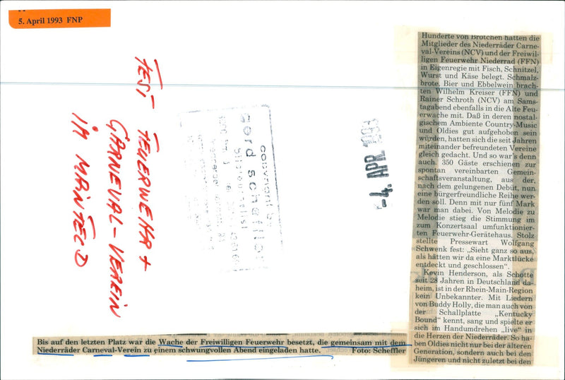 1993 FRANKFURT MAIN FIRE BRIGADE YEARS HUNDREDS MUSIC COUNTRY - Vintage Photograph