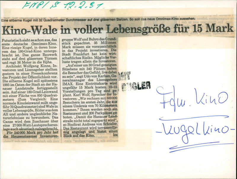 1987 MOVIE THEATERS LUGELKINO MULTIPLEX OMNIMAX CINEMA SHOULD - Vintage Photograph
