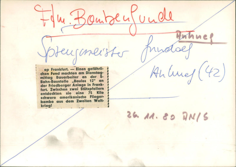 Bomb found at the Friedberger plant - Vintage Photograph