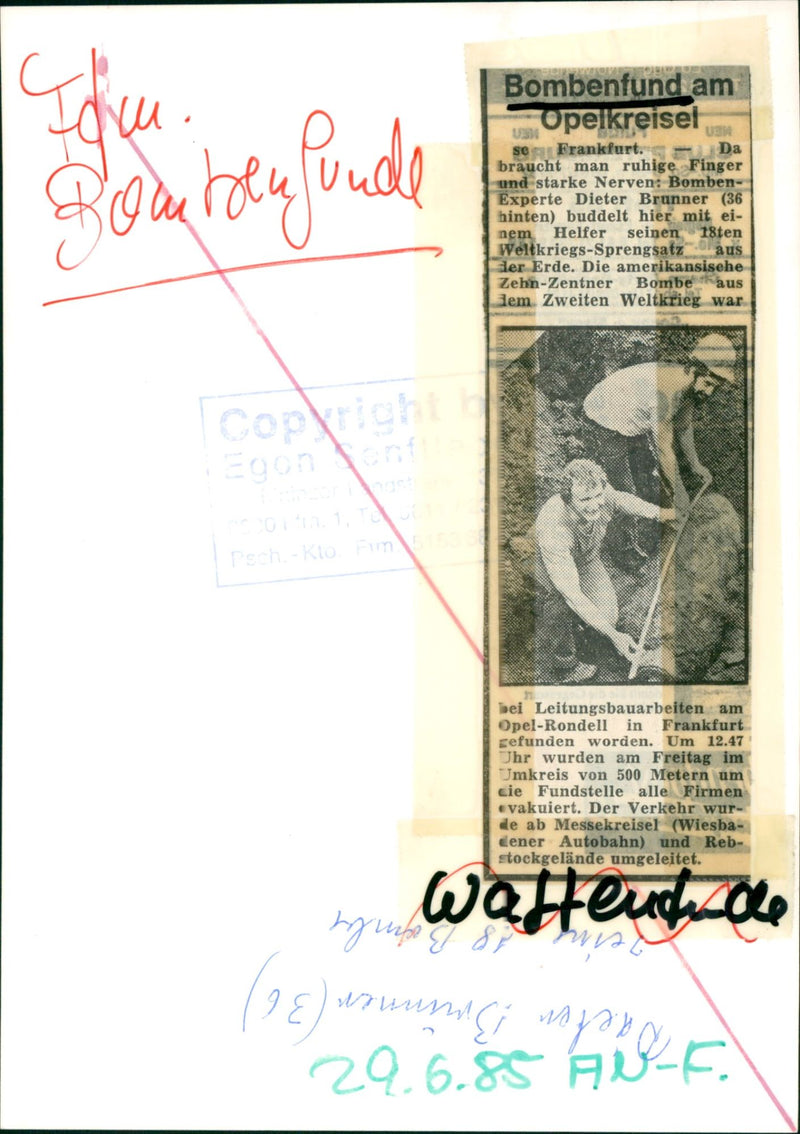 Bomb found at the Opel roundabout - Vintage Photograph