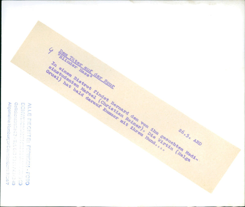 TV series On the trail of the perpetrator - "Blind hatred" - Vintage Photograph