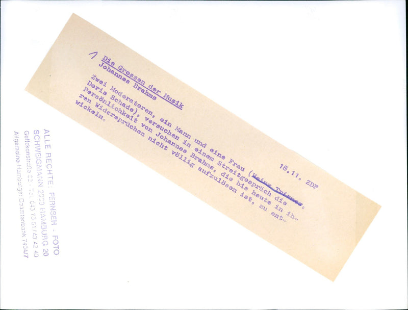 "The greats of music - Johannes Brahms" TV series - Vintage Photograph