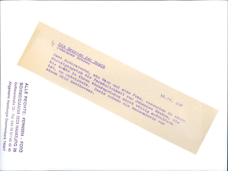 "The greats of music - Johannes Brahms" TV series - Vintage Photograph