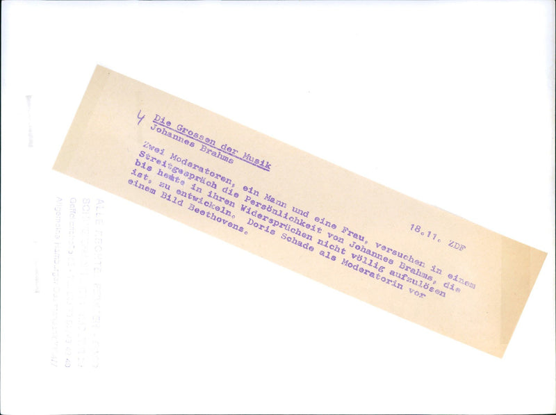 "The greats of music - Johannes Brahms" TV series - Vintage Photograph