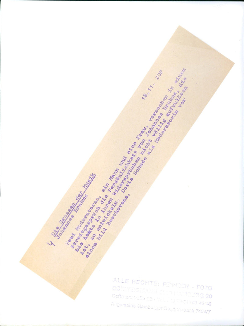 "The greats of music - Johannes Brahms" TV series - Vintage Photograph