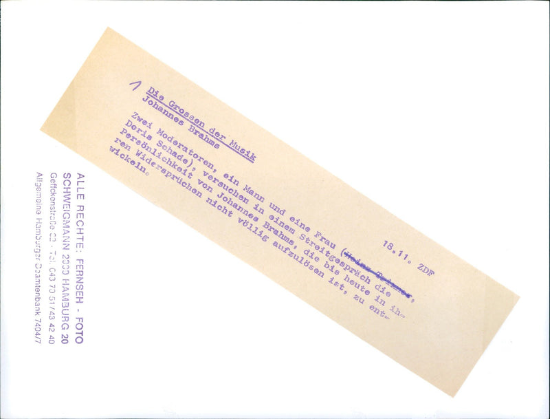 "The greats of music - Johannes Brahms" TV series - Vintage Photograph