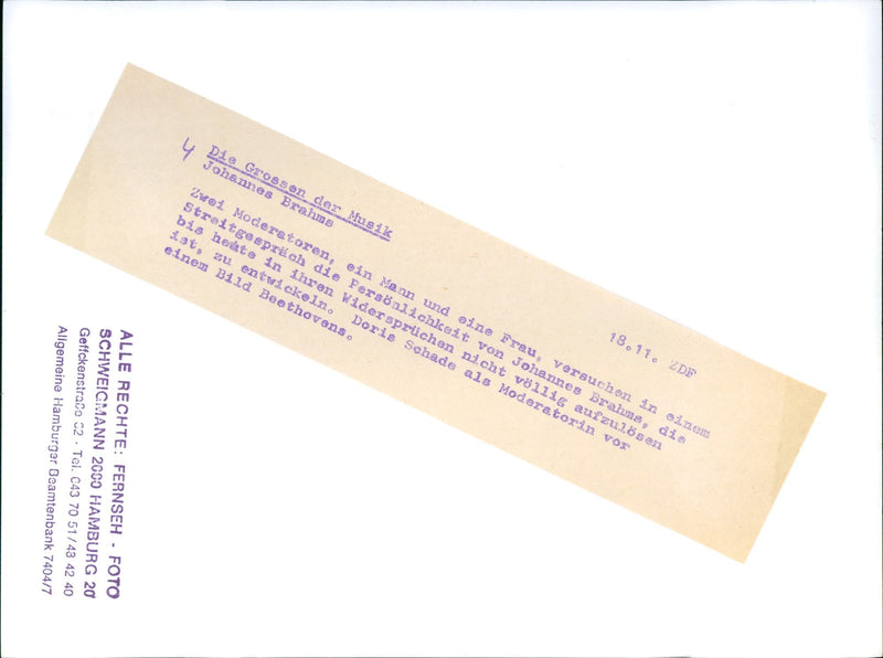 "The greats of music - Johannes Brahms" TV series - Vintage Photograph