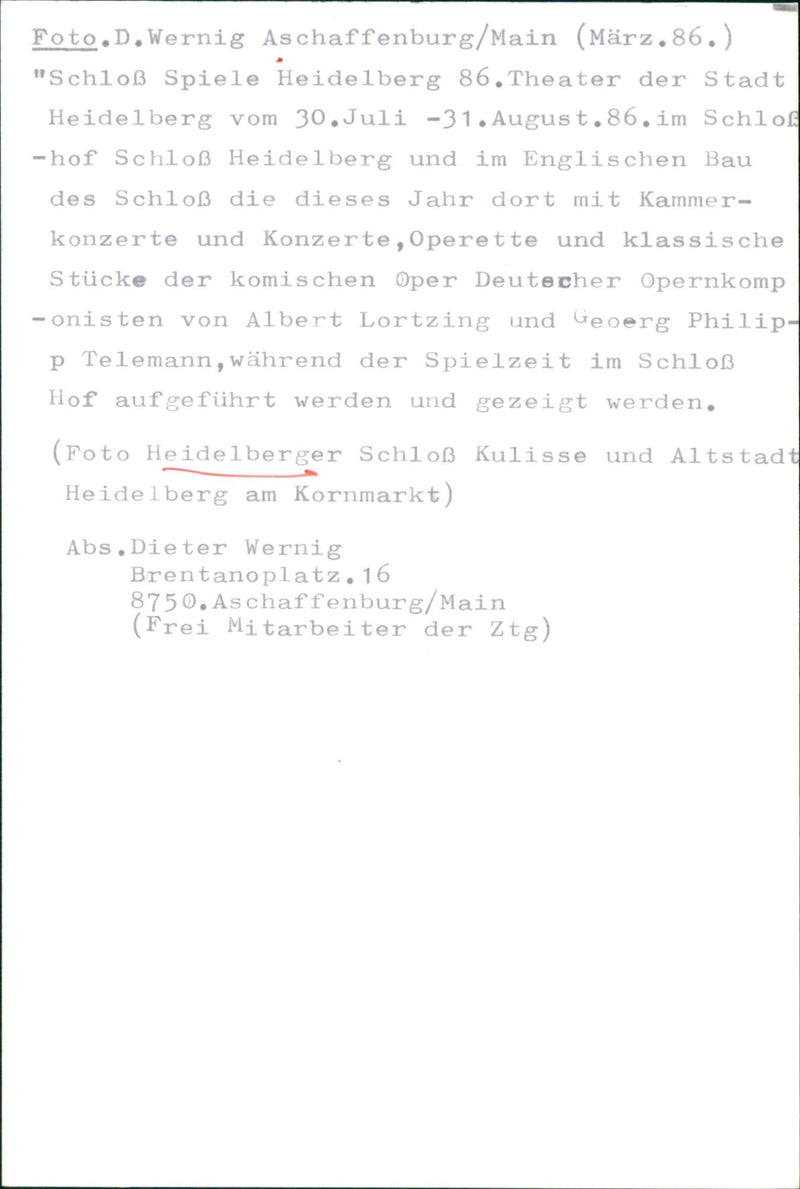 SCHLO HOF HEIDELBERG HOSTS CHAMBER CONCERTS AND ALBERT - Vintage Photograph