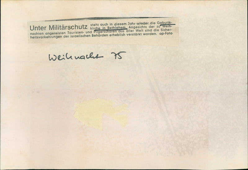MILITAR PROTECTION ONCE AGAIN BIRTH HURCH BETHLEHEM THIS - Vintage Photograph