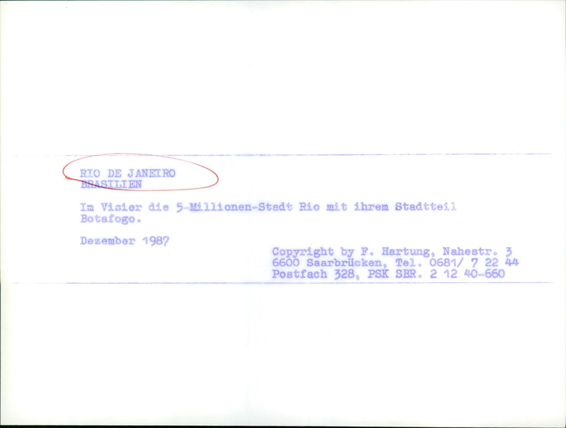 1987 JANEIRO HARTUNG NAHESTR SAARBRUCKEN TEL BOX PSK SBR TARGETED - Vintage Photograph
