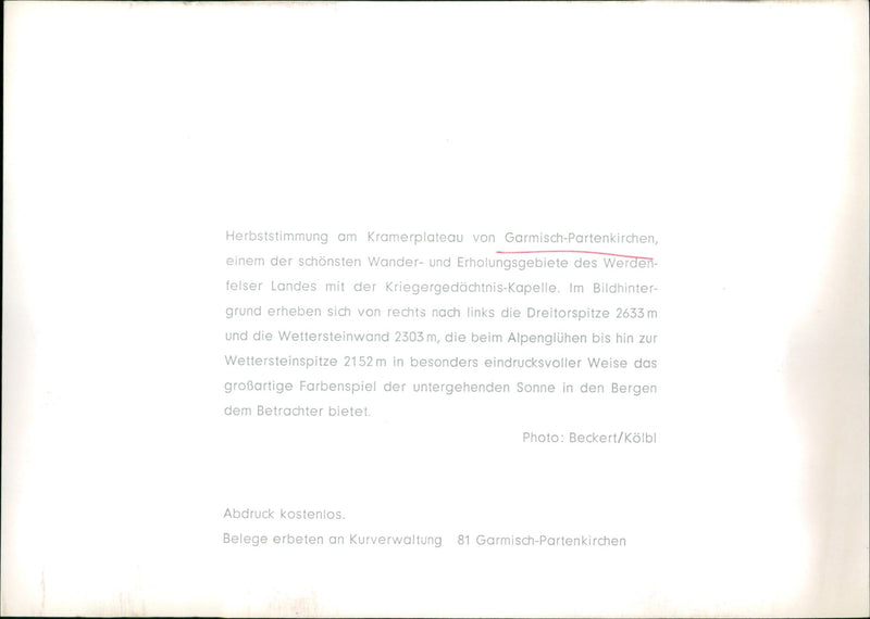 PARTENIA AUTUMN MOOD KRAMER PLATEAU GARMISCH PARTENKIRCHE - Vintage Photograph