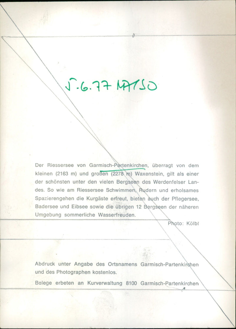 1977 PARTENIA LAKE RIESSER GARMISCH PARTENKIRCHEN SURMOUNTED SMALL - Vintage Photograph