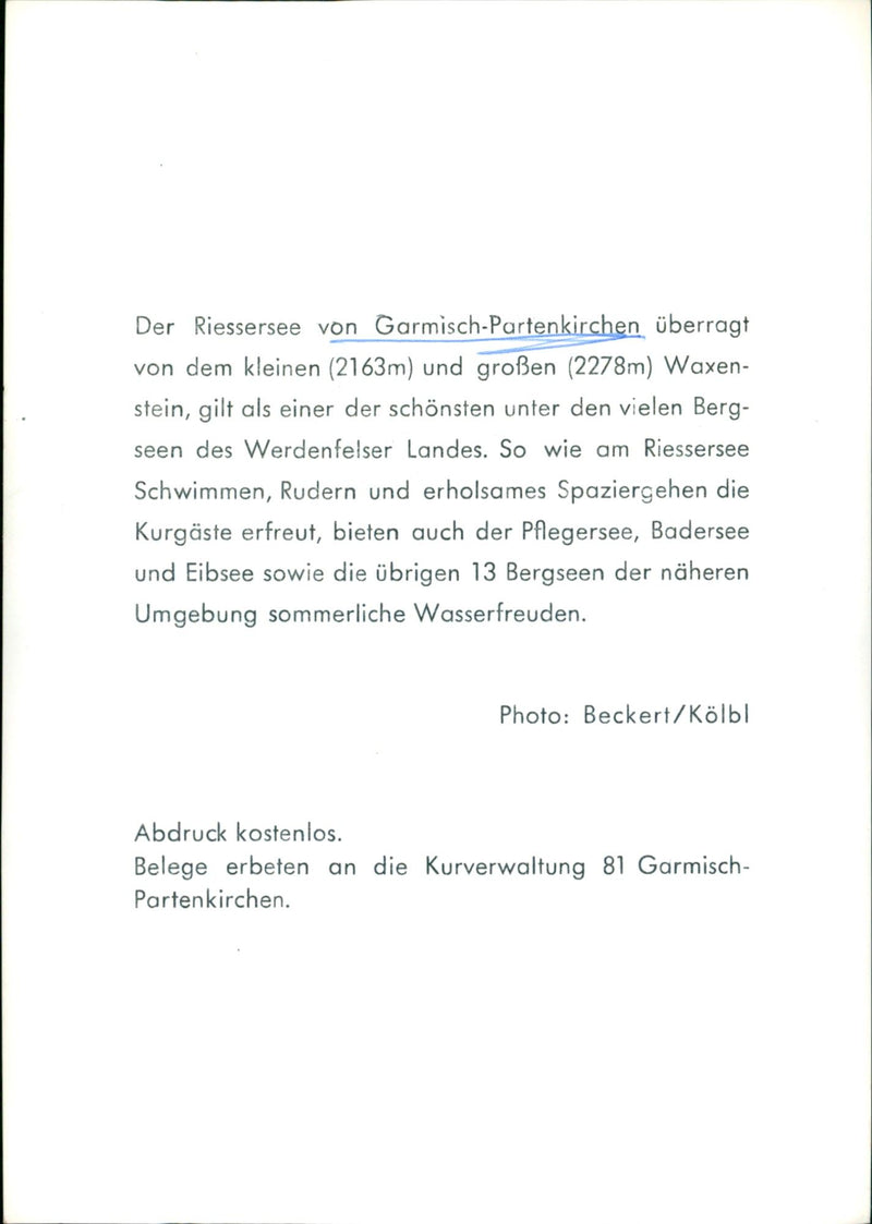 RIESSERSEE GARMISCH PARTENKIRCHEN SURMOUNTED SMALL AND GROEN - Vintage Photograph