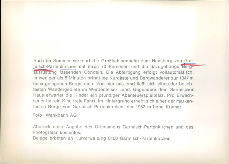 1982 SUMMER LARGE CABIN LIFT RUN MOUNTAIN GAR MISCH PARTENKIR - Vintage Photograph