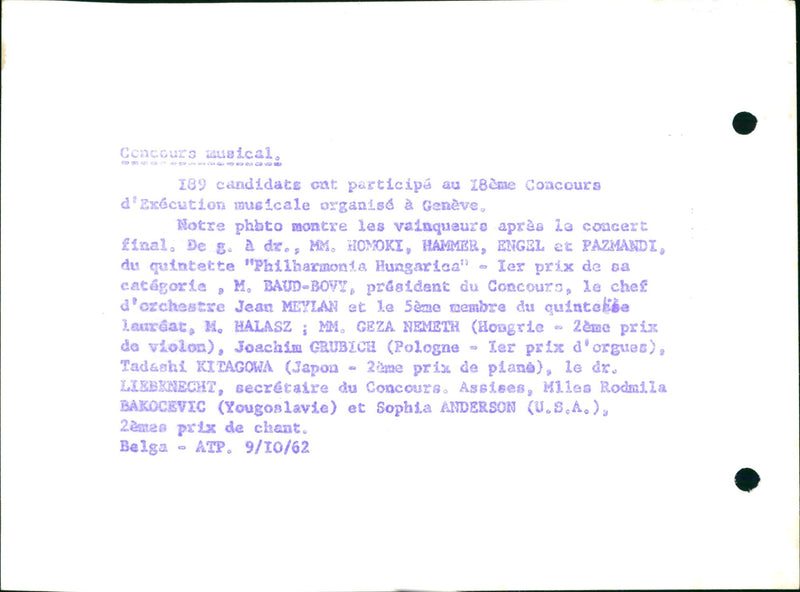 Musical competition- Geneva - Vintage Photograph