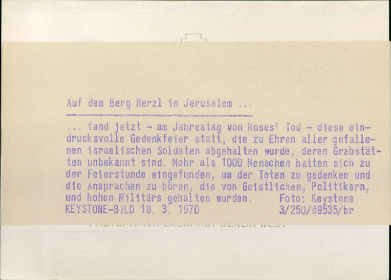 1970 MISCELLANEOUS MOUNT HERZL JERUSALEM TOOK PLACE NOW KEYSTONE - Vintage Photograph