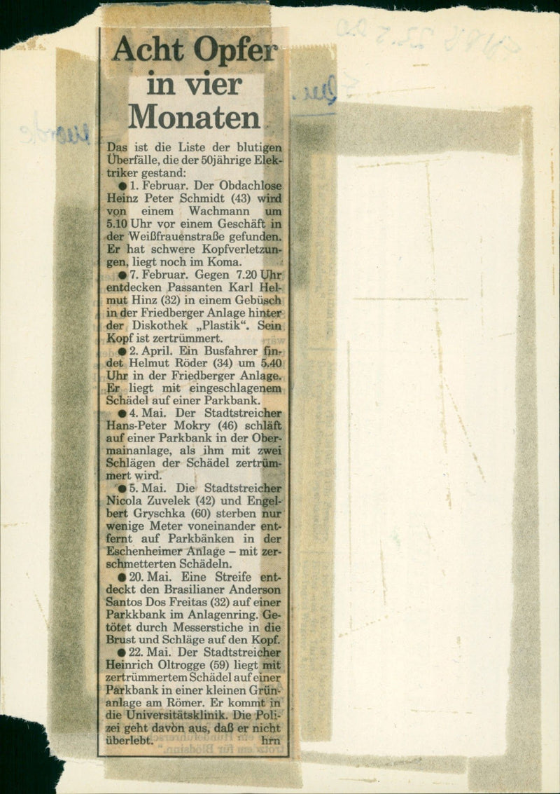 MURDER SCHLOSEMO EIGHT VICTIMS FOUR MONTHS GEN - Vintage Photograph