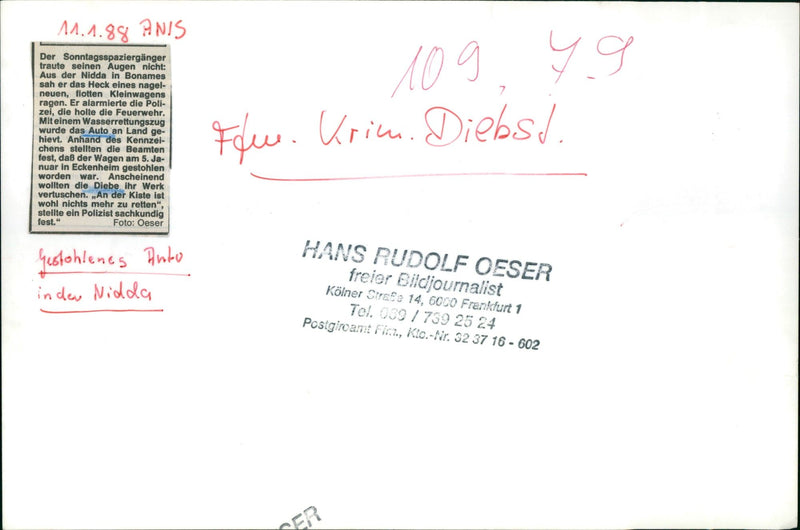 1988 STEEL BOSLED NUDE VEHICLE CAR HAD BEEN STOLEN ECKE - Vintage Photograph