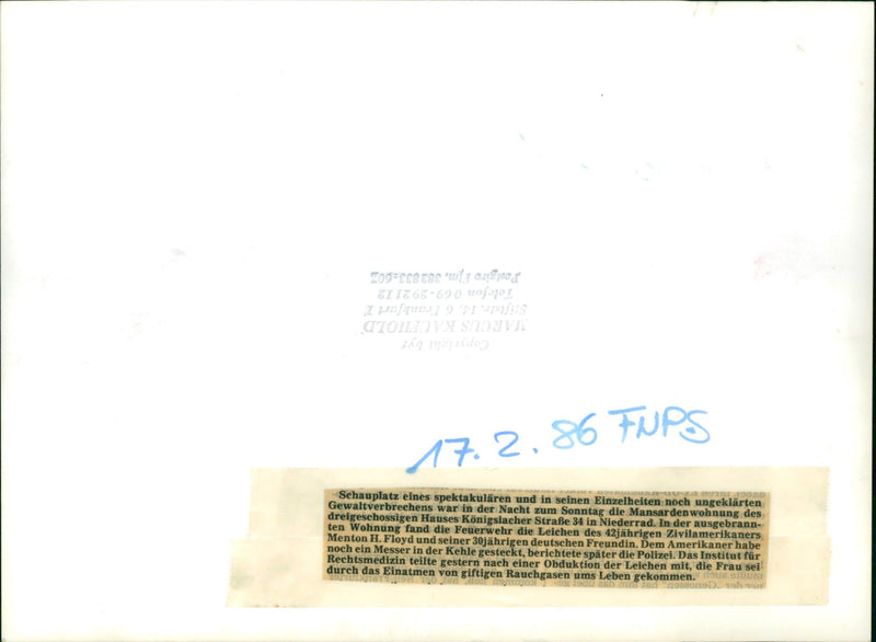 1986 MURDER MURDERVERSUC CHIEDENE WALLER ESSO PERS BODIES YEAROLD CIVIL AMERI - Vintage Photograph